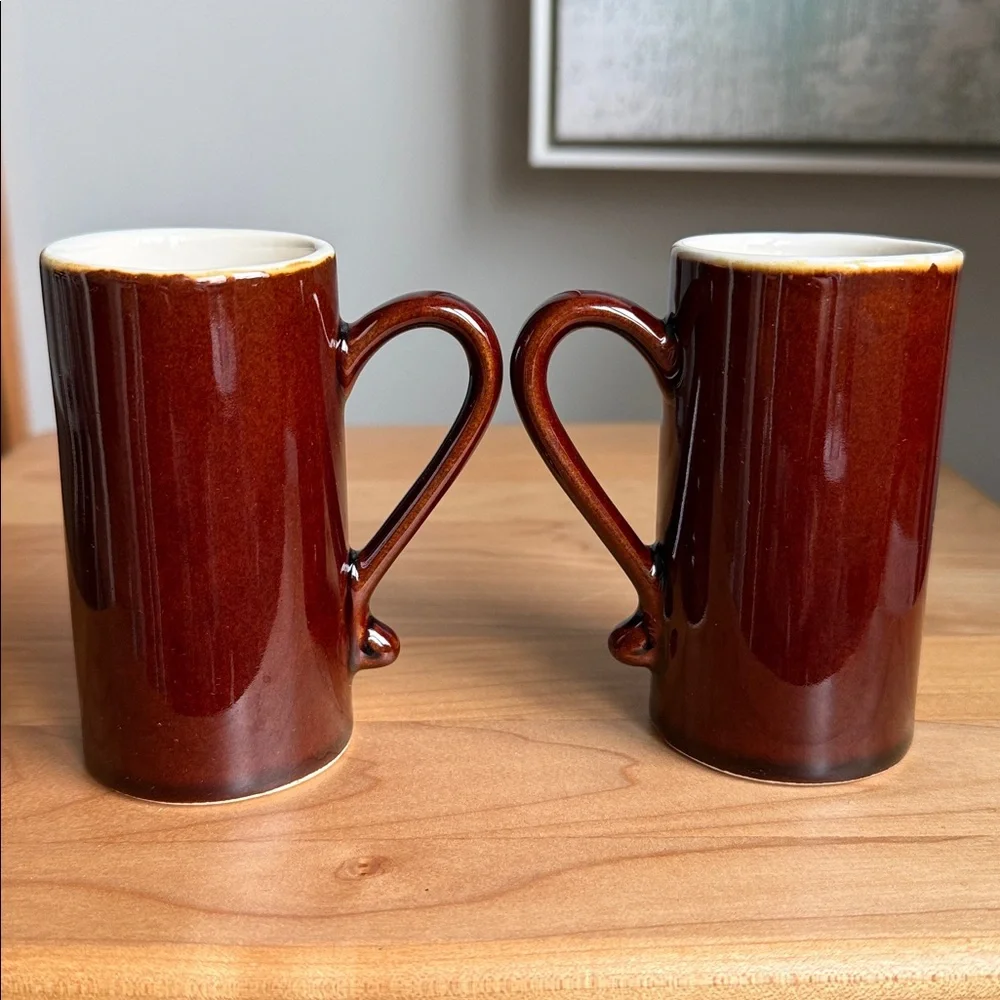 Vintage MCM Tall Espresso Mugs Dark Mocha Brown Glaze Coffee Cups Qty: Set of 2